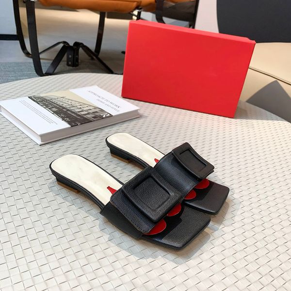 2021 genuine leather women slippers rv square button low heel sandals designers non-slip wear-resistant flat slides 35-42, Black
2021 genuine leather women slippers rv square button low heel sandals designers non-slip wear-resistant flat slides 35-42, Black