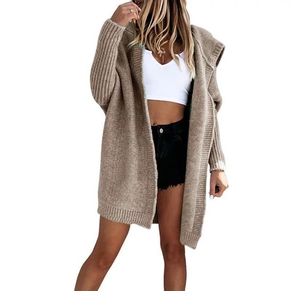 women's sweaters new solid color casual autumn and winter loose hooded sweater long coat, White;black
women's sweaters new solid color casual autumn and winter loose hooded sweater long coat, White;black