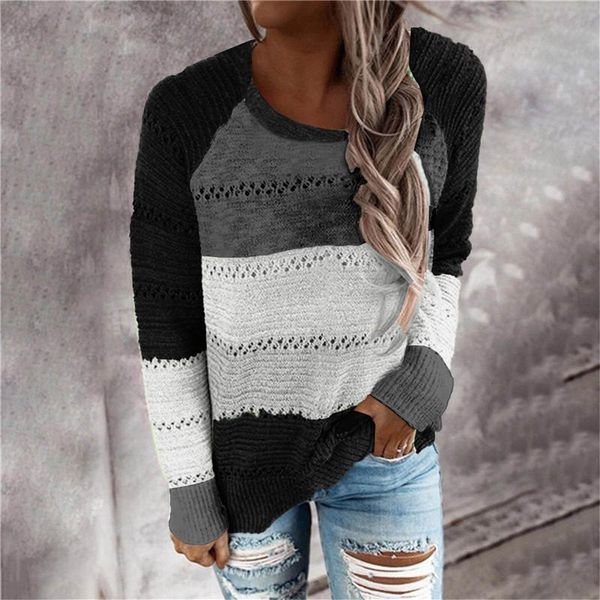 women's sweaters 2021 fashion women stripe splicing sweater long sleeve knitted loose casual o-neck pullover jumper femme, White;black
women's sweaters 2021 fashion women stripe splicing sweater long sleeve knitted loose casual o-neck pullover jumper femme, White;black