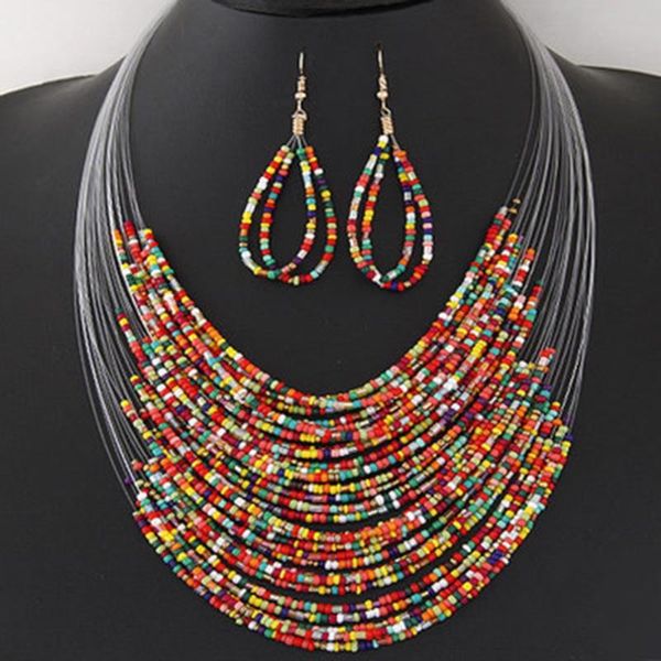 earrings & necklace boho layered strands multi color mini beads chunky ethnic tribal retro charms pendant bead earring jewelry set, Silver
earrings & necklace boho layered strands multi color mini beads chunky ethnic tribal retro charms pendant bead earring jewelry set, Silver