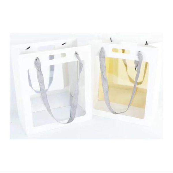 double-sided mirror transparent paper bag with window display flower bag gift packaging bouquet packaging kraft paper
double-sided mirror transparent paper bag with window display flower bag gift packaging bouquet packaging kraft paper