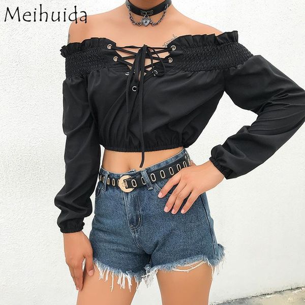 women's blouses & shirts spring women crop solid color long sleeve ruffle off shoulder bandage casual clothes for female ladies, White
women's blouses & shirts spring women crop solid color long sleeve ruffle off shoulder bandage casual clothes for female ladies, White