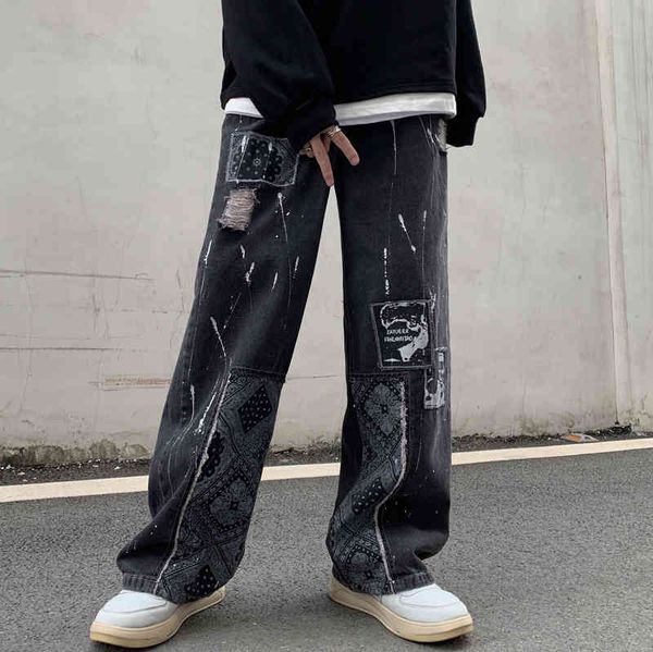 fashion brand ins street pasted cashew nut flower hole breaking american straight pants men's high trend denim, Blue
fashion brand ins street pasted cashew nut flower hole breaking american straight pants men's high trend denim, Blue