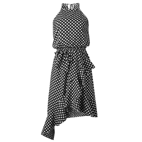 women summer polka dot halter neck sleeveless off shoulder dress ruffles irregular beach sundress elegant dresses, Black;gray
women summer polka dot halter neck sleeveless off shoulder dress ruffles irregular beach sundress elegant dresses, Black;gray