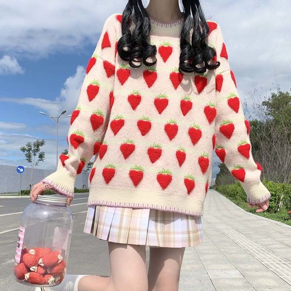 2021 winter knitting strawberry long lets rose harajuku play sweater gu6b, White;black
2021 winter knitting strawberry long lets rose harajuku play sweater gu6b, White;black