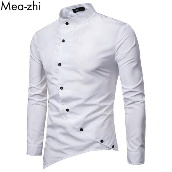 men's casual shirts men shirt long sleeve slim fit stand collar mens slant button up asymmetric work, White;black
men's casual shirts men shirt long sleeve slim fit stand collar mens slant button up asymmetric work, White;black