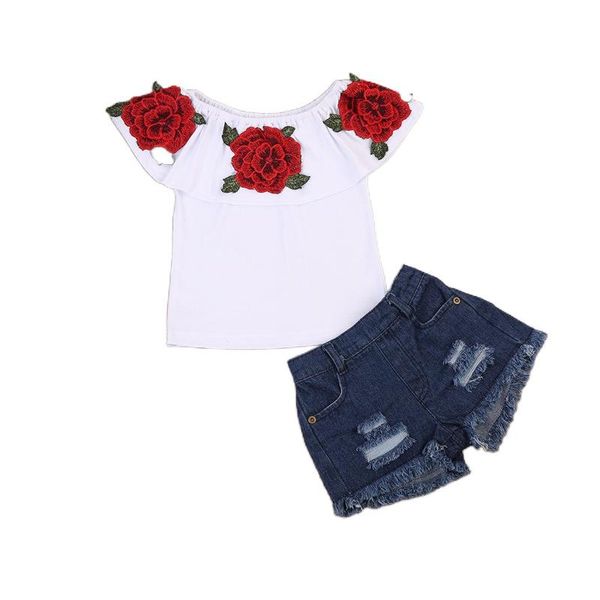 clothing sets little girls clothes for summer rose embroidery embroidered turn down ruffled collar+hole tassles jeans shorts kids outfits, White
clothing sets little girls clothes for summer rose embroidery embroidered turn down ruffled collar+hole tassles jeans shorts kids outfits, White