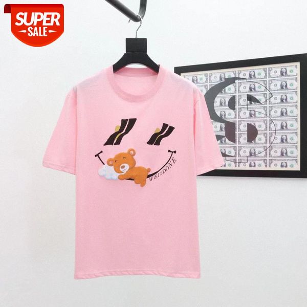smiley bear pattern foam printing short sleeve #jh8n, White;black