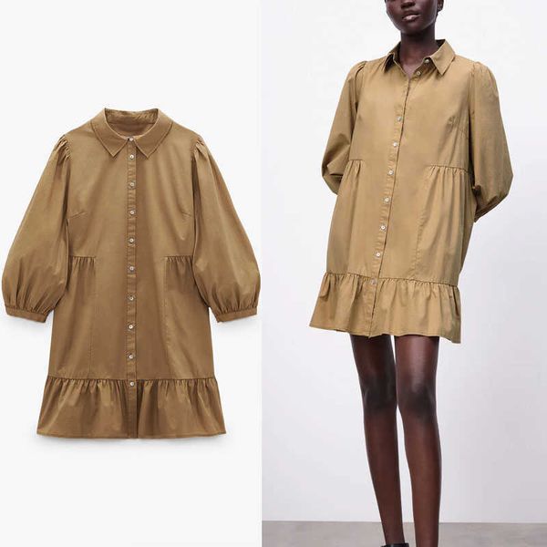 za summer shirt dress women long sleeve ruffle office lady dresses woman fashion button up vintage loose pleat mini dress 210602, Black;gray
za summer shirt dress women long sleeve ruffle office lady dresses woman fashion button up vintage loose pleat mini dress 210602, Black;gray