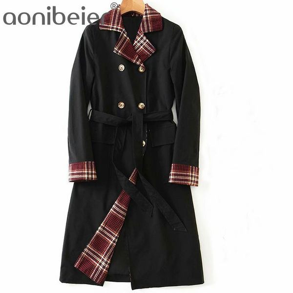 women's trench coats aonibeier fashion plaid patchwork double breasted long sleeve autumn mid length women casual coat female jackets 2, Tan;black
women's trench coats aonibeier fashion plaid patchwork double breasted long sleeve autumn mid length women casual coat female jackets 2, Tan;black