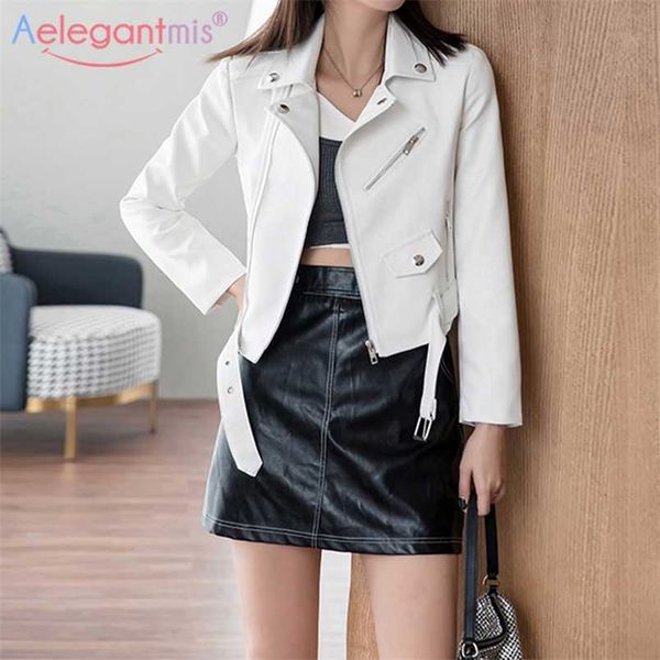 aelegantmis korean casual slim white faux leather jacket women with belt short pu female elegant cropped outwear fashion 211215, Black
aelegantmis korean casual slim white faux leather jacket women with belt short pu female elegant cropped outwear fashion 211215, Black