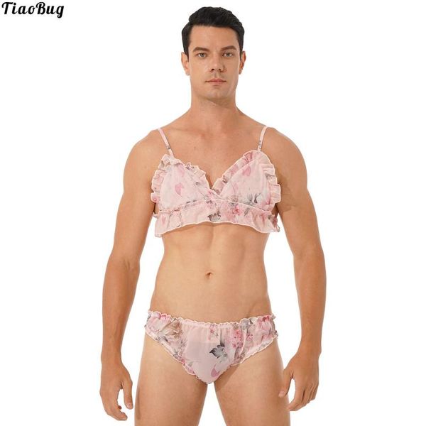 bras sets tiaobug men flower/strawberry printing ruffled two-piece lingerie set sissy gay nightwear adjustable straps bra with briefs, Red;black
bras sets tiaobug men flower/strawberry printing ruffled two-piece lingerie set sissy gay nightwear adjustable straps bra with briefs, Red;black