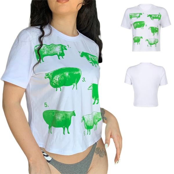 women's t-shirt cow print t-shirts, summer trendy short sleeve round neck regular fit, White
women's t-shirt cow print t-shirts, summer trendy short sleeve round neck regular fit, White