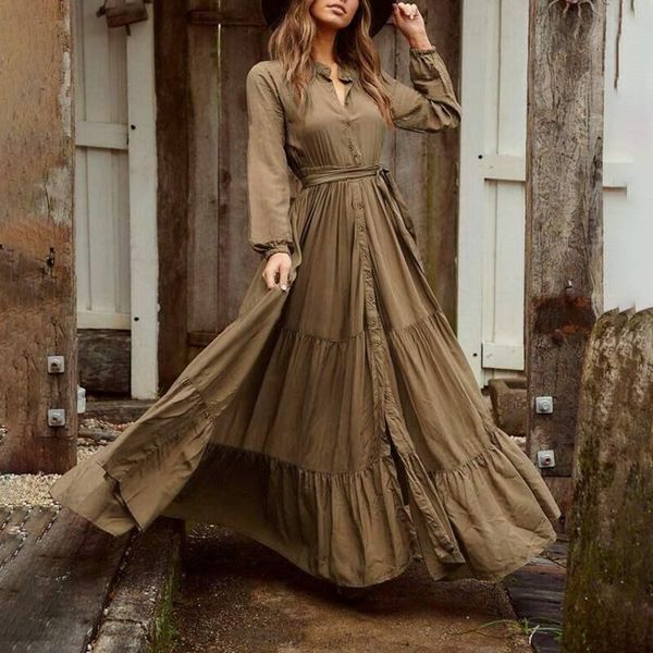 casual dresses vonda 2021 autumn fashion women maxi dress elegant long lantern sleeve shirt button belted party vestidos, Black;gray
casual dresses vonda 2021 autumn fashion women maxi dress elegant long lantern sleeve shirt button belted party vestidos, Black;gray