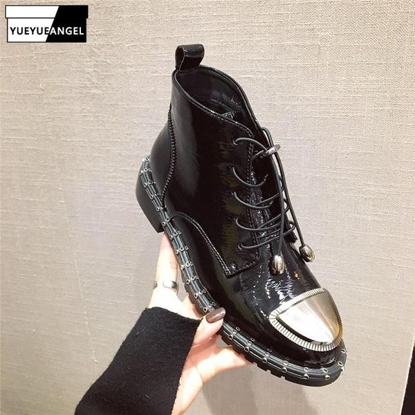 boots british style winter rivet round toe women punk lace up patent leather thick heel ankle street fashion flat, Black
boots british style winter rivet round toe women punk lace up patent leather thick heel ankle street fashion flat, Black