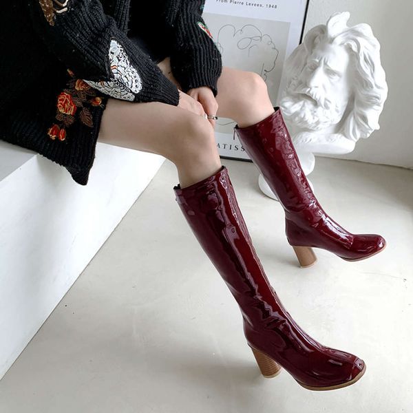 designer winter heeled patent knee leather black female but knight spring and autumn single high boots, White;red
designer winter heeled patent knee leather black female but knight spring and autumn single high boots, White;red