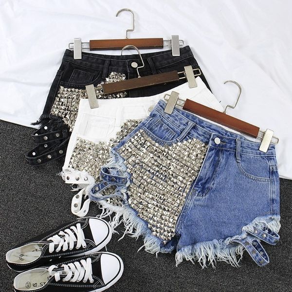 women's shorts fashion brand vintage tassel rivet ripped high waisted short jeans punk woman denim 47sb, White;black
women's shorts fashion brand vintage tassel rivet ripped high waisted short jeans punk woman denim 47sb, White;black
