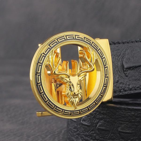 belts deer automatic buckle luxury designers men full grain leather 3.5cm wide casual waistband, Black;brown 
belts deer automatic buckle luxury designers men full grain leather 3.5cm wide casual waistband, Black;brown