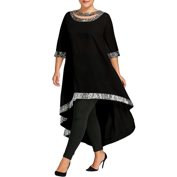 women's dress spring plus size loose o-neck print half sleeve sequined silk trim high low party knee-length dress, Black;gray
women's dress spring plus size loose o-neck print half sleeve sequined silk trim high low party knee-length dress, Black;gray
