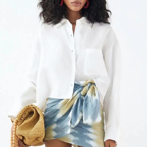 women's blouses & shirts 2021 summer women fashion with pocket button-up vintage lapel collar long sleeve female chic and, White
women's blouses & shirts 2021 summer women fashion with pocket button-up vintage lapel collar long sleeve female chic and, White