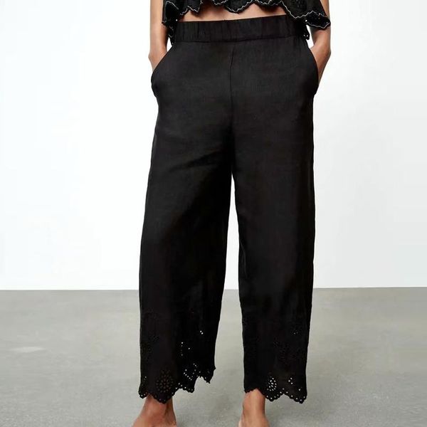 women's pants & capris women summer vintage solid wide leg 2021 za elastic waist hollow out embroidery female fashion ankle-length trou, Black;white
women's pants & capris women summer vintage solid wide leg 2021 za elastic waist hollow out embroidery female fashion ankle-length trou, Black;white