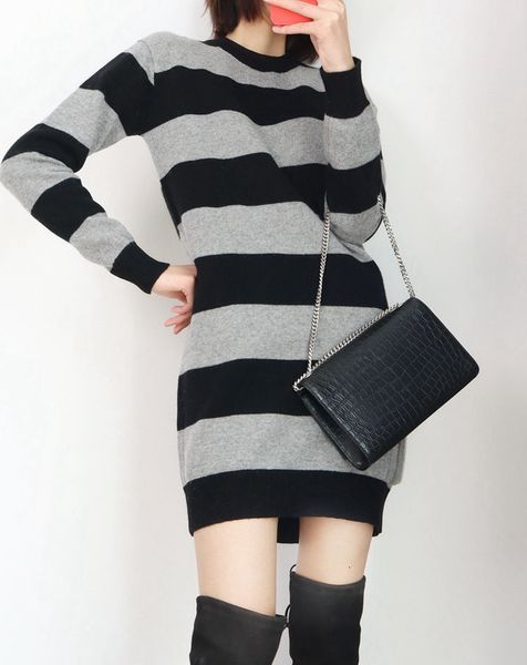 2021 spring and autumn new casual wild wide stripe slim long knitted sweater women rizt, Black;gray
2021 spring and autumn new casual wild wide stripe slim long knitted sweater women rizt, Black;gray
