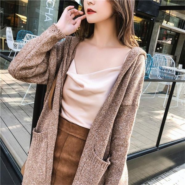 women's sweaters 2021 autumn thick long cardigan sweater women hooded knitting coat fashion jacket loose pocket overcoats, White;black
women's sweaters 2021 autumn thick long cardigan sweater women hooded knitting coat fashion jacket loose pocket overcoats, White;black