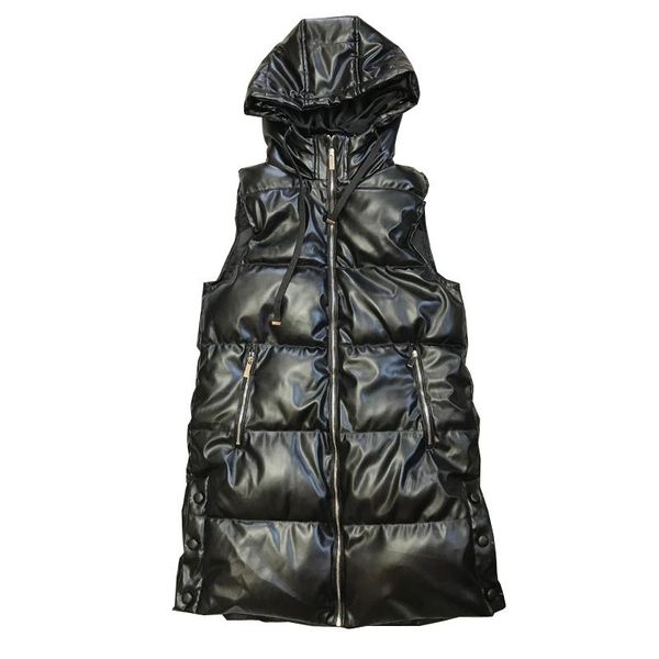 women's vests 2021 autumn winter black hooded women fashion zipper pu leather coats elegant long jacket female ladies, Black;white
women's vests 2021 autumn winter black hooded women fashion zipper pu leather coats elegant long jacket female ladies, Black;white