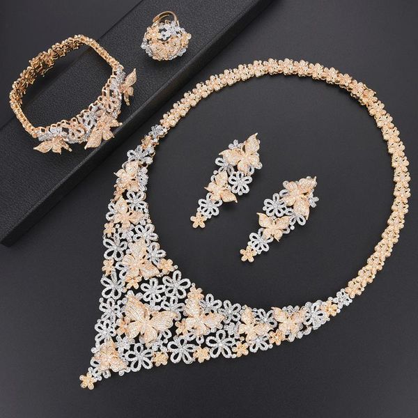 earrings & necklace luxury butterfly flower fashion jewelry set cubic zirconia dubai bangle ring for women, Silver
earrings & necklace luxury butterfly flower fashion jewelry set cubic zirconia dubai bangle ring for women, Silver