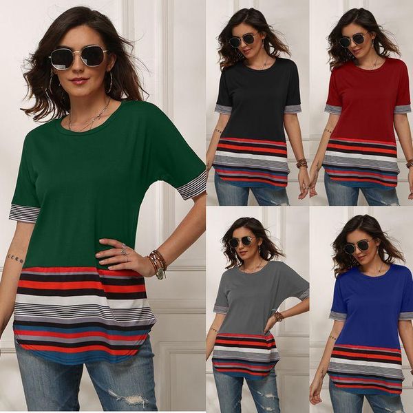 women's t-shirt spring and summer short sleeve striped round neck t shirt, White
women's t-shirt spring and summer short sleeve striped round neck t shirt, White