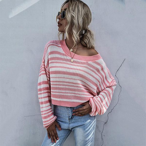 women's sweaters autumn winter short jumper sweater women casual inside bottoming striped knitted pullovers for 2021, White;black
women's sweaters autumn winter short jumper sweater women casual inside bottoming striped knitted pullovers for 2021, White;black
