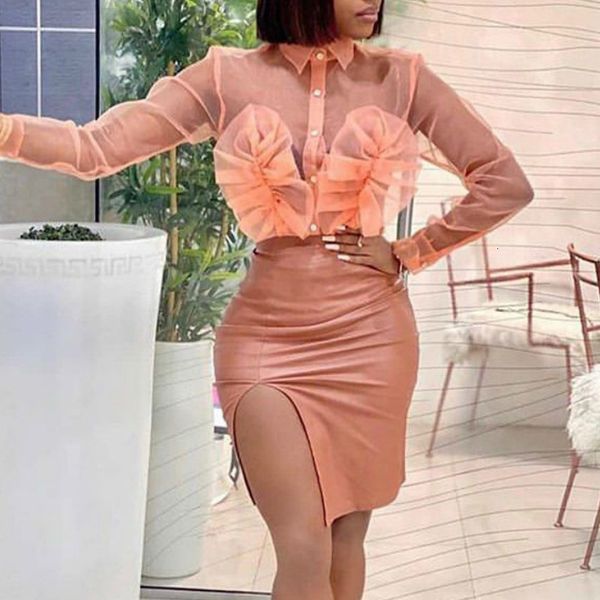 2021 new women two piece sets see through shirt blouse perspective ruffle high waist slit skirt plus size slim fit office wear rv8, Black;gray
2021 new women two piece sets see through shirt blouse perspective ruffle high waist slit skirt plus size slim fit office wear rv8, Black;gray