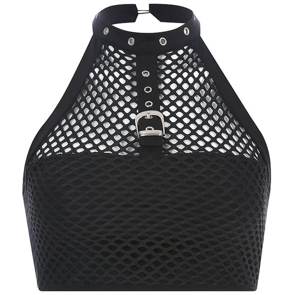 summer mesh gothic hollow out women trendy black crop club streetwear buckle punk cool girl backless goth tank 210308
summer mesh gothic hollow out women trendy black crop club streetwear buckle punk cool girl backless goth tank 210308
