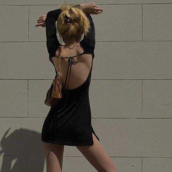 casual dresses 2021 women dress split long sleeve female solid backless ladies outfits girl fashion bandage clothing, Black;gray
casual dresses 2021 women dress split long sleeve female solid backless ladies outfits girl fashion bandage clothing, Black;gray