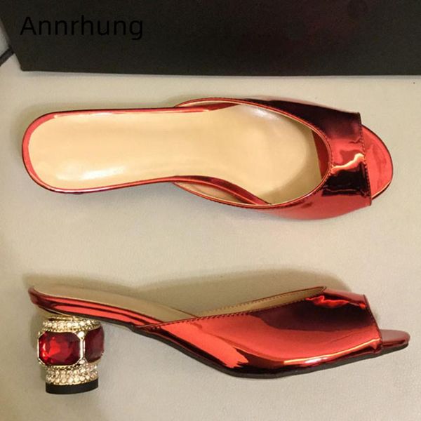 slippers red patent leather chic 2021 runway mules peep toes jeweled ruby heel fashion outwear shoes rhinestone women, Black
slippers red patent leather chic 2021 runway mules peep toes jeweled ruby heel fashion outwear shoes rhinestone women, Black