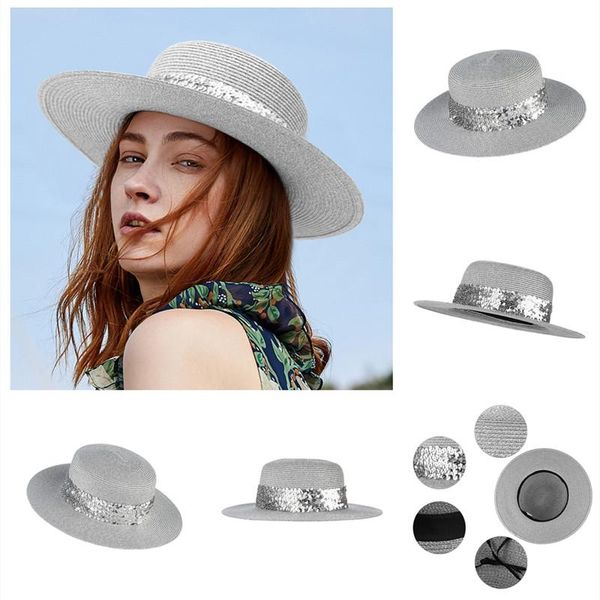 wide brim hats women straw sun classic silver sequins beach hat panama men uv protection cap chapeau femme 2021, Blue;gray
wide brim hats women straw sun classic silver sequins beach hat panama men uv protection cap chapeau femme 2021, Blue;gray