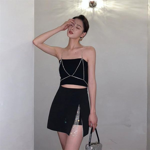 women's tracksuits 2021 women black charm embellished sling high waist + casual culottes fashion suit h0594, Gray
women's tracksuits 2021 women black charm embellished sling high waist + casual culottes fashion suit h0594, Gray