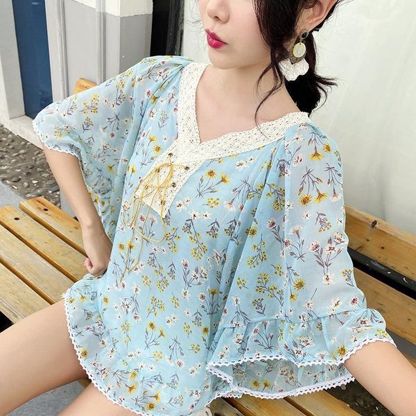 women's blouses & shirts fat mm large chiffon summer 2021 floral v-neck bat sleeve elegant loose thin shirt fashion, White
women's blouses & shirts fat mm large chiffon summer 2021 floral v-neck bat sleeve elegant loose thin shirt fashion, White