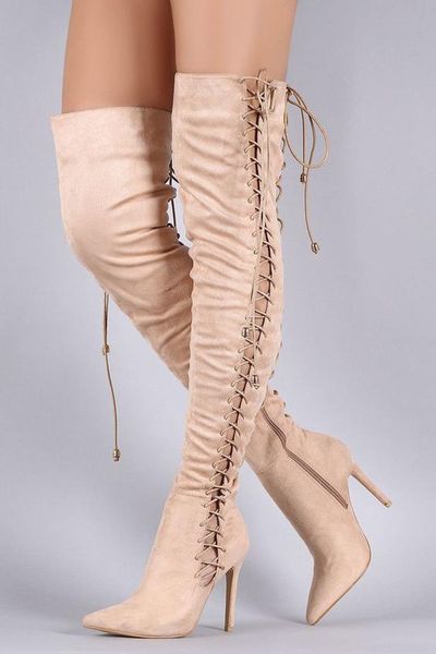 boots ladies side elastic crossed tie thigh high women pointed toe over the knee thin heels suede knight, Black
boots ladies side elastic crossed tie thigh high women pointed toe over the knee thin heels suede knight, Black