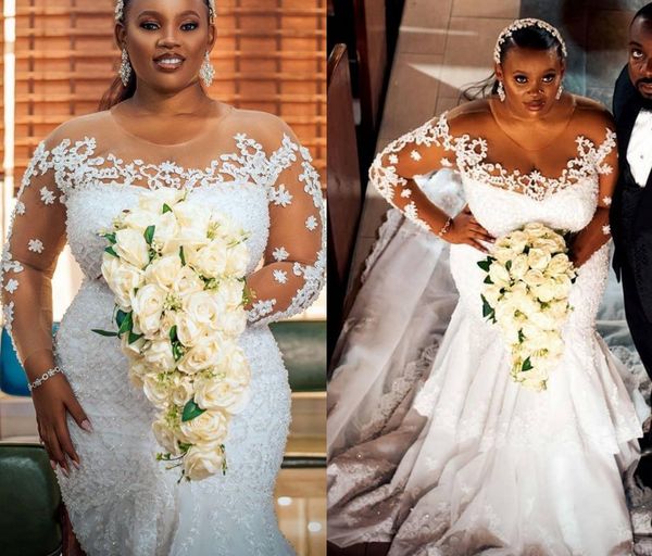 plus size mermaid 2022 wedding dresses bridal gowns sheer jewel neck lace appliqued long sleeve beaded crystal african vestidos de novia mar, White
plus size mermaid 2022 wedding dresses bridal gowns sheer jewel neck lace appliqued long sleeve beaded crystal african vestidos de novia mar, White