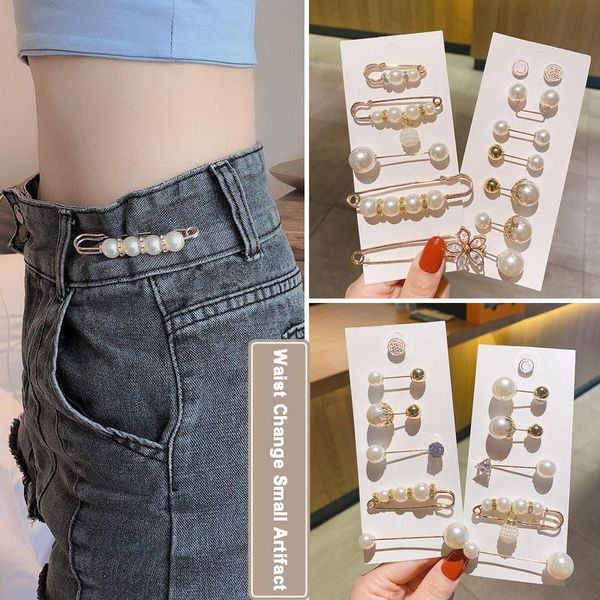 pins, brooches pearl women brooch fixed clothes pin set waist change small artifact girl skirt adjustment female accessories, Gray