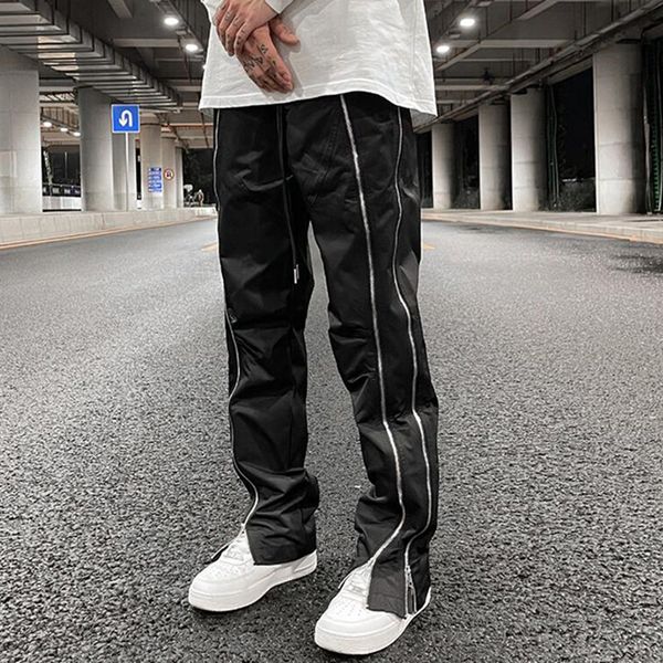 front double zipper straight drawstring casual trousers mens high street style streetwear loose cargo pants, Blue
front double zipper straight drawstring casual trousers mens high street style streetwear loose cargo pants, Blue