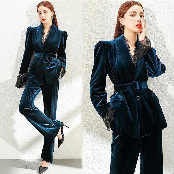 women's two piece pants set women autumn ladies vintage clothes chic lace patchwork v neck velvet blazer coat and sl436, White
women's two piece pants set women autumn ladies vintage clothes chic lace patchwork v neck velvet blazer coat and sl436, White