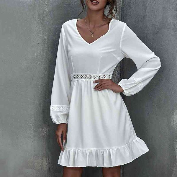 casual dresses white ruffle hem women elegant v neck long sleeve party office lady high waist patchwork hollow knee length vestido, Black;gray
casual dresses white ruffle hem women elegant v neck long sleeve party office lady high waist patchwork hollow knee length vestido, Black;gray