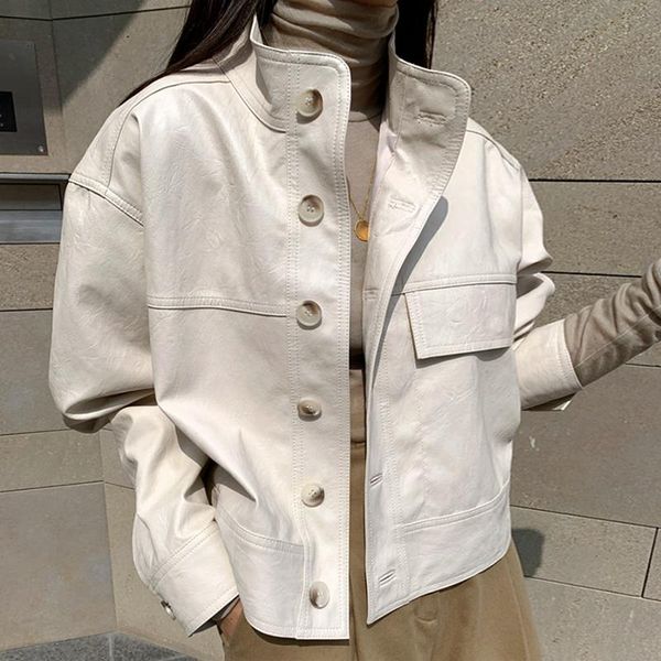 women's jackets korea chic simple and versatile stand collar single breasted loose long sleeve casual cardigan leather motorcycle jacke, Black;brown
women's jackets korea chic simple and versatile stand collar single breasted loose long sleeve casual cardigan leather motorcycle jacke, Black;brown