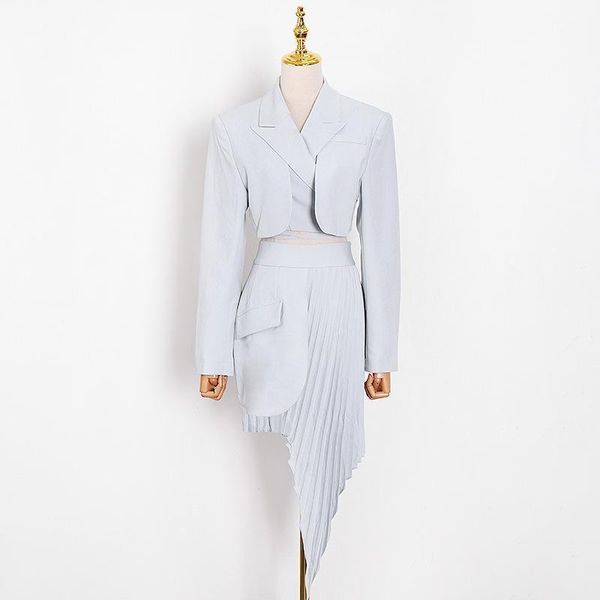 two piece dress 2021 spring temperament commuter royal sister lapel double layer short suit with beveled edge pleated skirt, White
two piece dress 2021 spring temperament commuter royal sister lapel double layer short suit with beveled edge pleated skirt, White