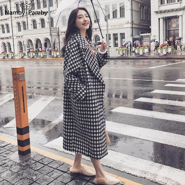 women's wool & blends vintage houndstooth plaid coat female 2021 winter korean style long thick warm woolen oversize ladies dress coats, Black
women's wool & blends vintage houndstooth plaid coat female 2021 winter korean style long thick warm woolen oversize ladies dress coats, Black