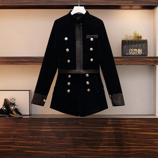 women's tracksuits spring and autumn plus size two-piece fashion black double-breasted gold velvet jacket + high waist wide leg shorts, Gray
women's tracksuits spring and autumn plus size two-piece fashion black double-breasted gold velvet jacket + high waist wide leg shorts, Gray