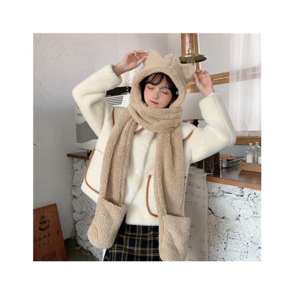 hats, scarves & gloves sets women fluffy plush warm 3 in 1 hooded scarf hat set cartoon cat ears winter windproof earflap pocket mittens, Blue;gray
hats, scarves & gloves sets women fluffy plush warm 3 in 1 hooded scarf hat set cartoon cat ears winter windproof earflap pocket mittens, Blue;gray