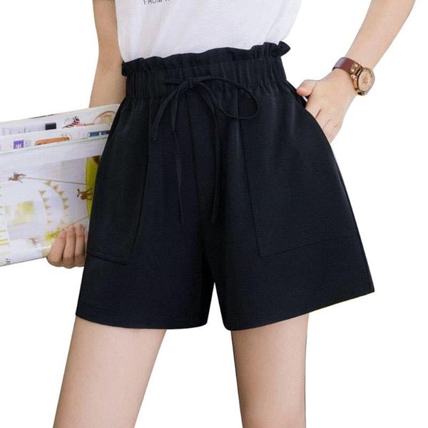 womens high waist paper bag shorts casual shorts elastic waist bowknot summer culotte s-xxl, White;black